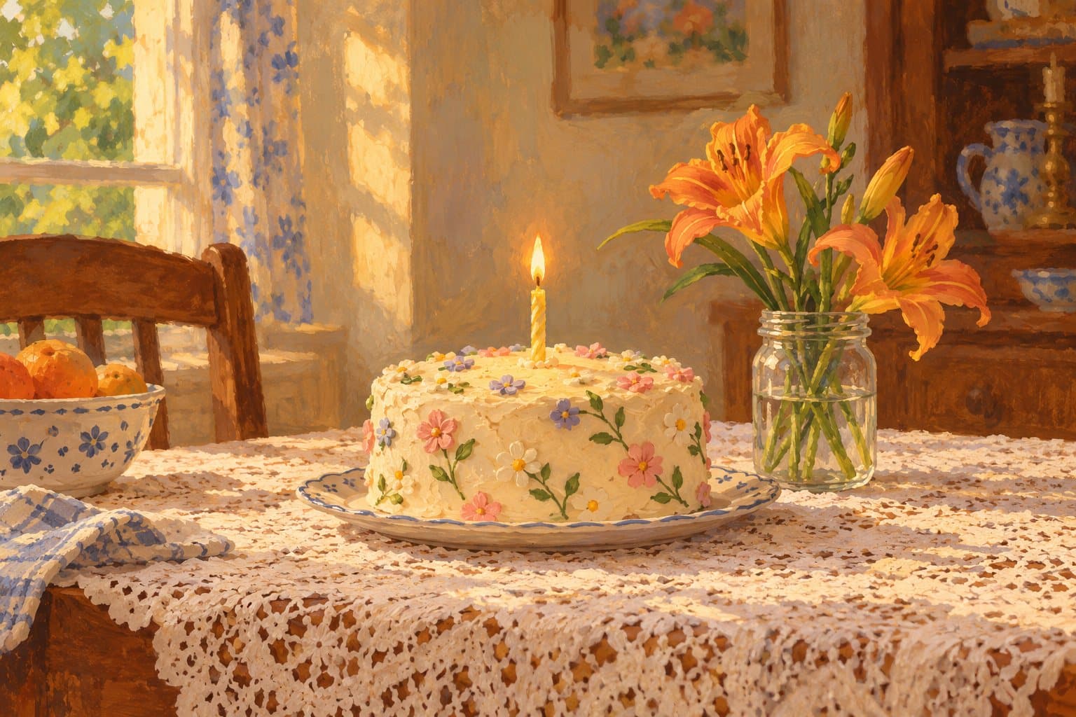 A birthday cake with one candle