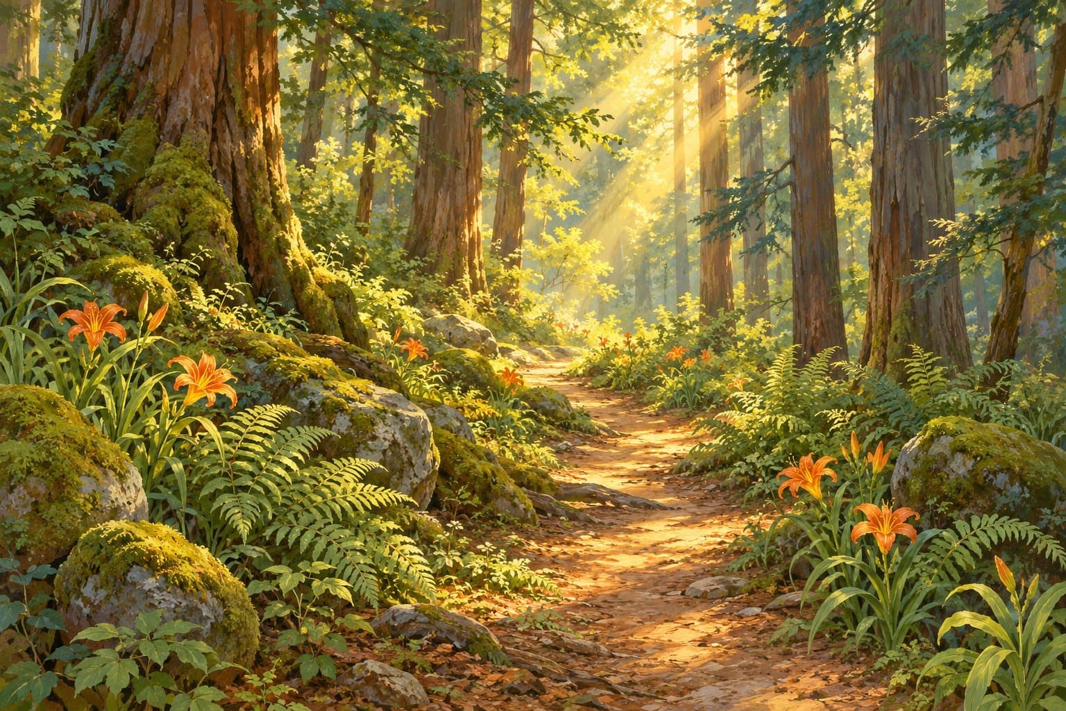 A sunlit forest path